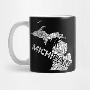 Michigan art map of Michigan with text in white Mug